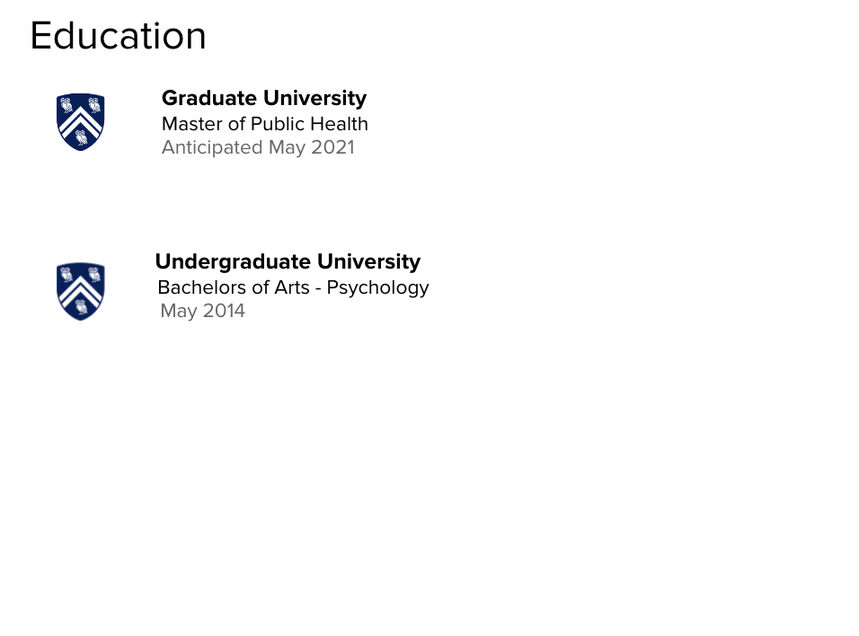 A LinkedIn Screenshot shows sample student Jane Doe's education history in reverse chronological order. 