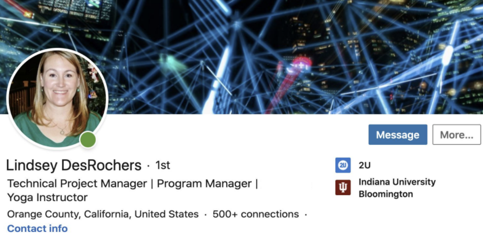 A screenshot shows a finished LinkedIn heading. 