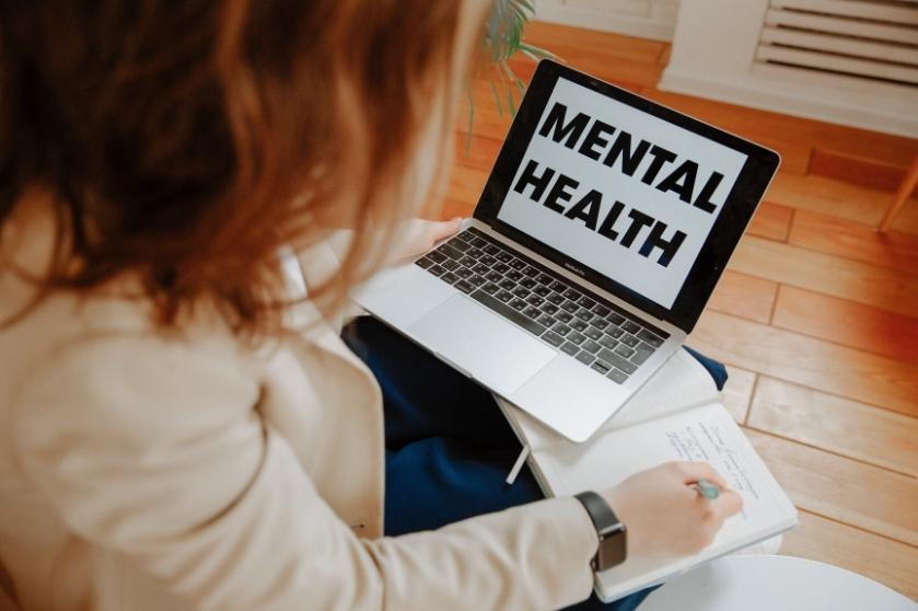 computer screen with text that spells mental health